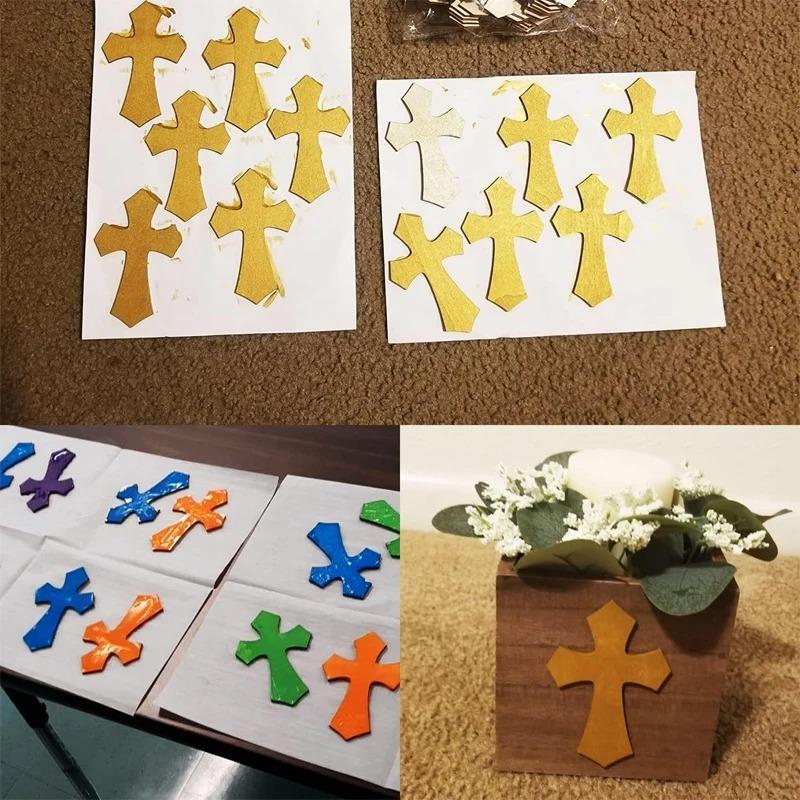 10pcs/pack Unfinished Wooden Cross Cutouts, Wood Cross Shaped Piece Slices Embellishments Ornaments for DIY Craft Art Supplies