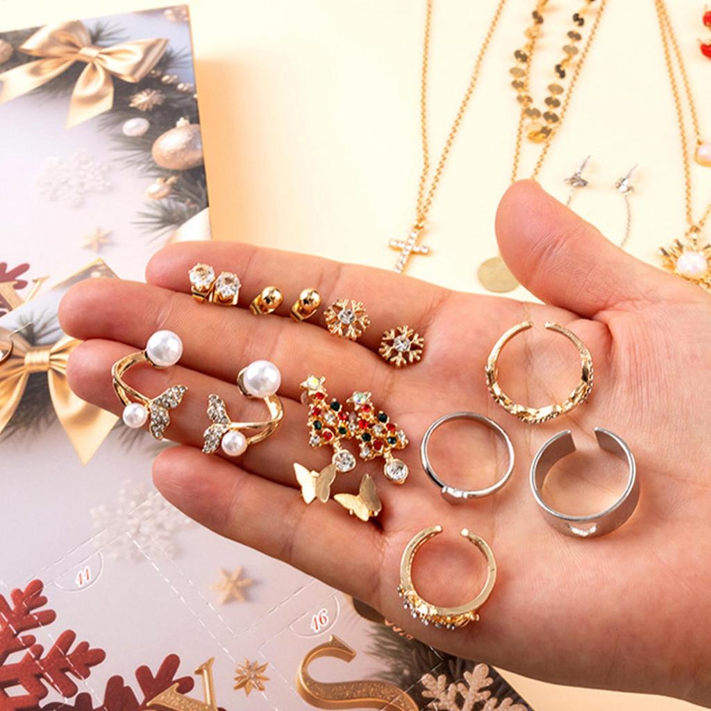 25-Tage-Weihnachts-Schmuck-Adventskalender Ohrringe Halsketten-Set Armband Anhänger Feiertags-Geschenkbox für Frauen Mädchen Valentinstag