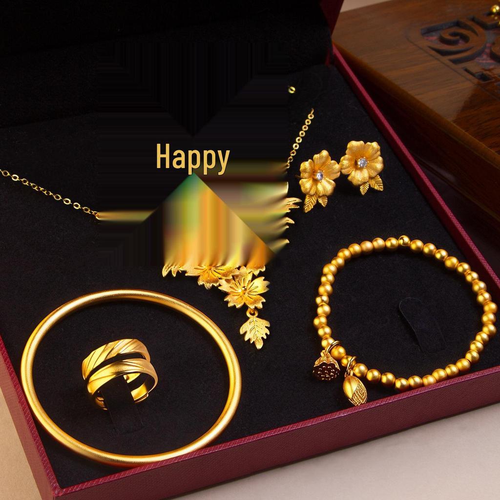Chinese Style Gold Blossom Necklace Set for Brides - Wedding Jewelry