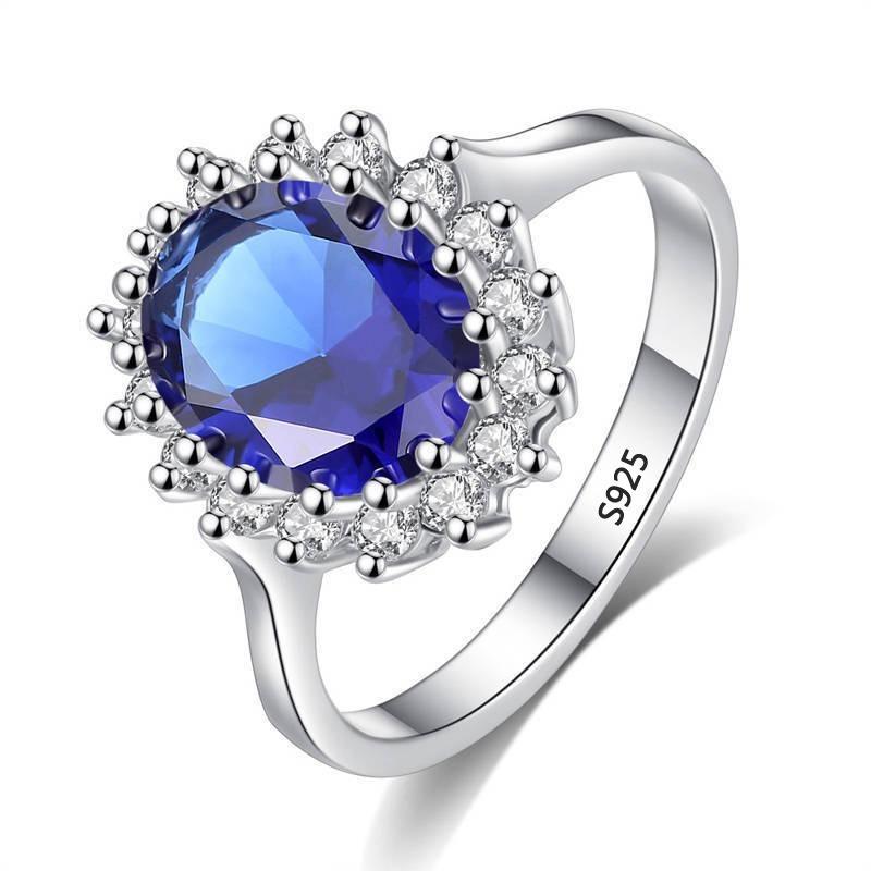 

Princess Cut 3.2ct Created Blue Sapphire Ring Original 925 Silver Charms Engagement Jewelry Rings for Women 5
