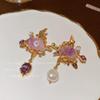 Asymmetrical Freshwater Pearl Zircon Butterfly Earrings Retro Light Luxury Stud Earrings Korean Temperament Earrings