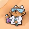 Cartoon Science Experiment Cat Brooch Animal Chemist Test Tube Fixed Needle Accessory Badge