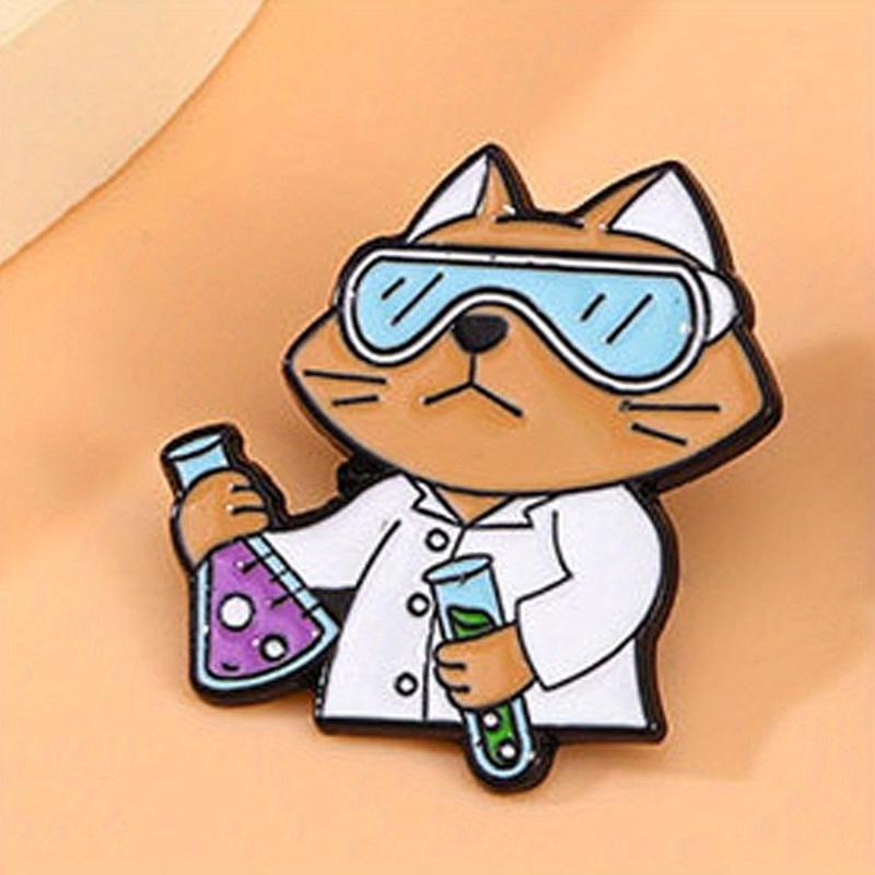 Cartoon Science Experiment Cat Brooch Animal Chemist Test Tube Fixed Needle Accessory Badge