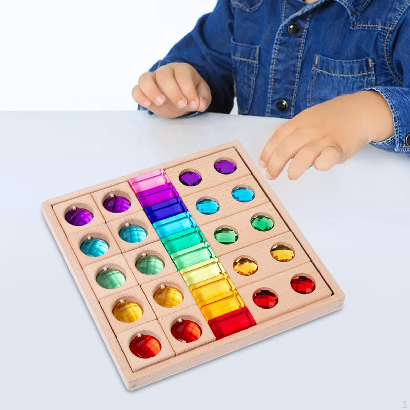 

Акриловые деревянные кубики для детей, сенсорная развивающая игрушка с подносом, сверкающие разноцветные