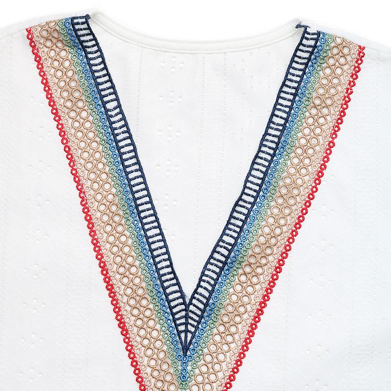 Women's Fashion Casual Summer Spring Colour Block Print Short Sleeve V-Neck Blouses & Shirts