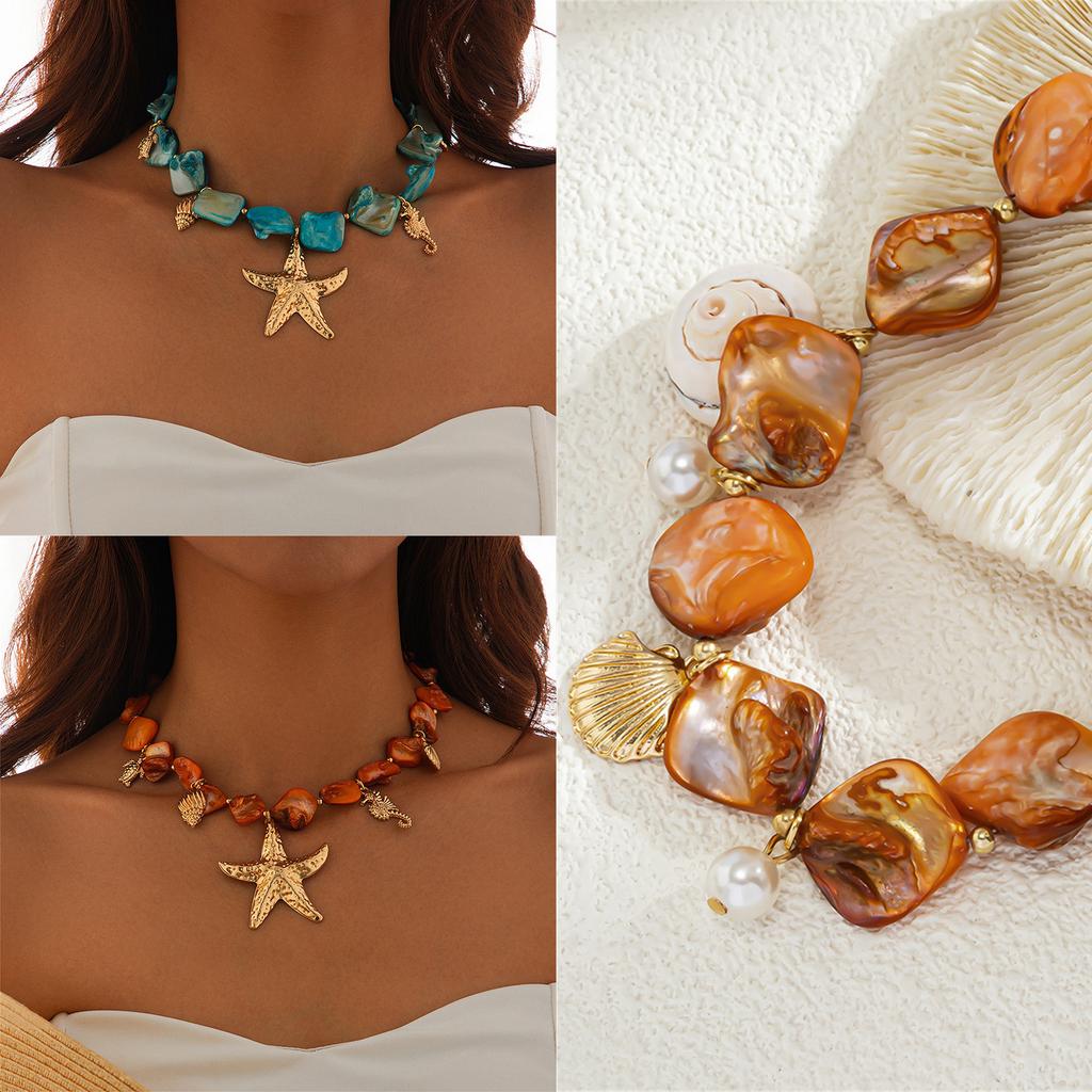 Collier Ras-du-cou Pendentif Coquillages Étoiles de Mer Perles Fausses Collier Ras-du-cou Statement Épais Collier Épais Costume Sirènes Collier Coquillages Étoiles de Mer