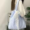 With Lace Ribbon Canvas Hobo Bag Canvas Large Capacity Underarm Bag Striped Shoulder Bag Student