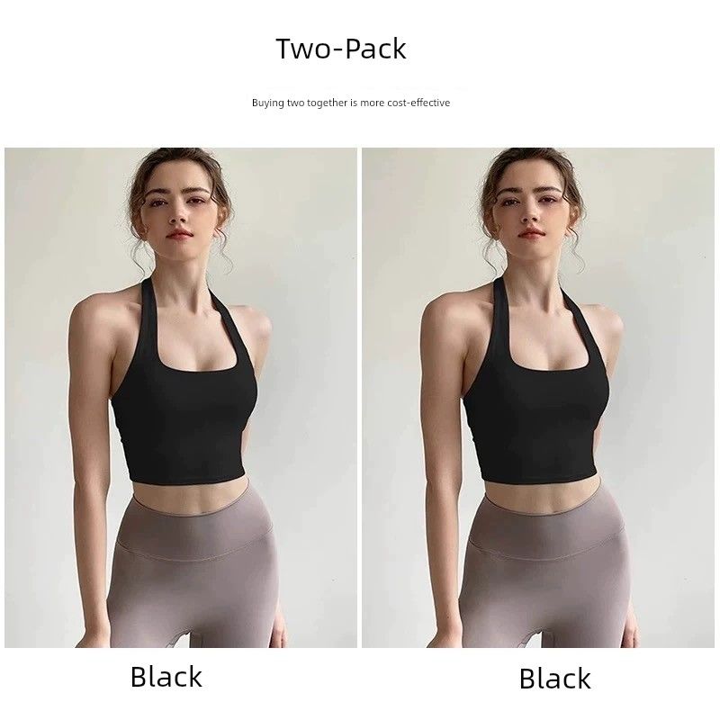 2026 New European and American Style Sexy Halter Neck Women's Push-Up Running Fitness Bra Outerwear Waist-Cinching Yoga Tank Top