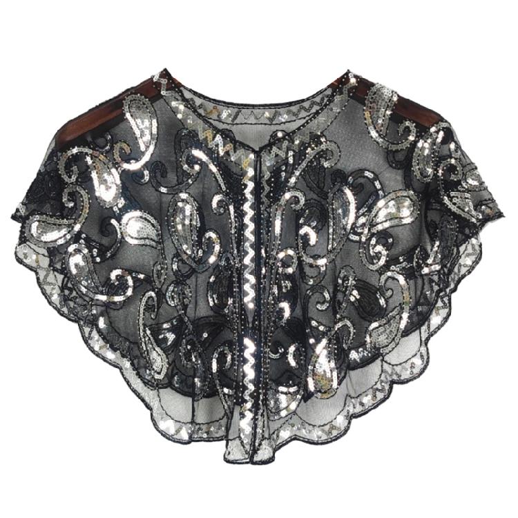 Short Mesh Shawl For Formal Clothes Feature Secure Sequins Detail Soft Polyester Cover Up Easy To Fold And Carry