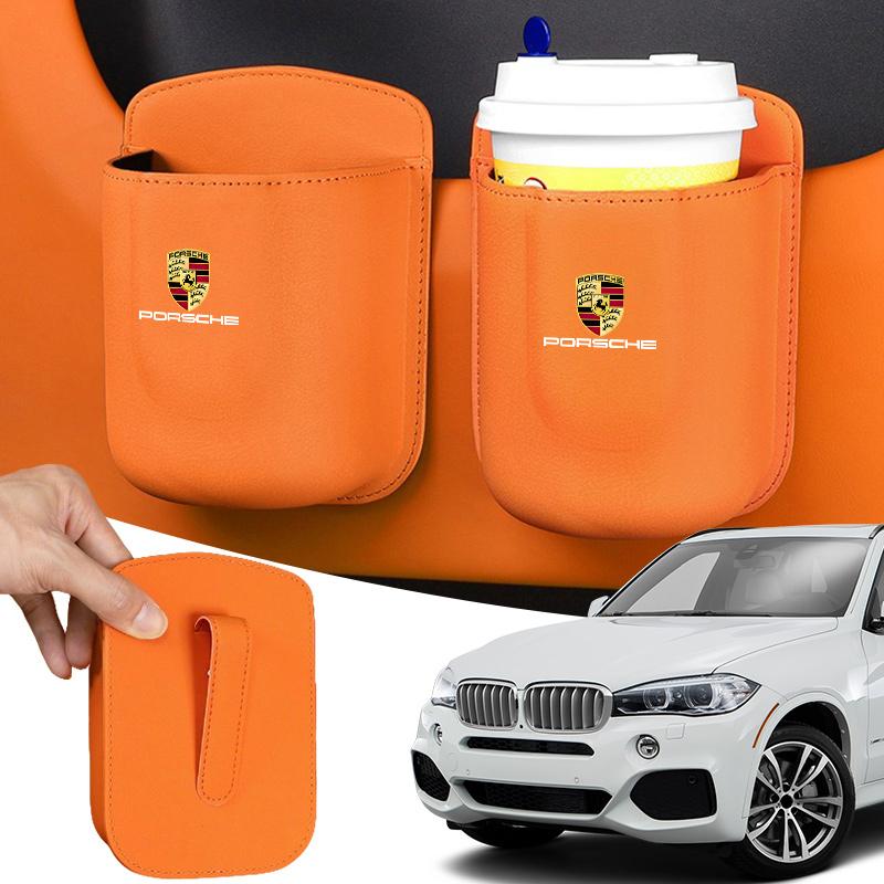 Per Porsche NO10Portabicchieri per Auto Portabevande Sedile Posteriore Scatola Portabicchieri in Pelle Per Porsche Cayenne Panamera Macan Boxster Cayman 718 911 Adesivo