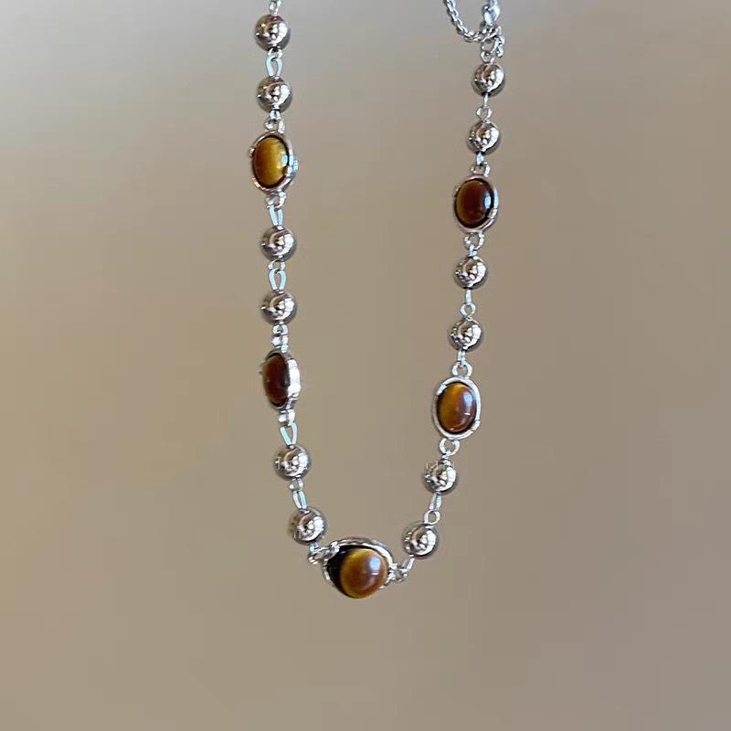 

New Trendy Natural Tiger Eye Stone Bracelet Pearl Collar Chain Necklace for Women Punk Vintage Handmade Beads Jewelry Set Gifts