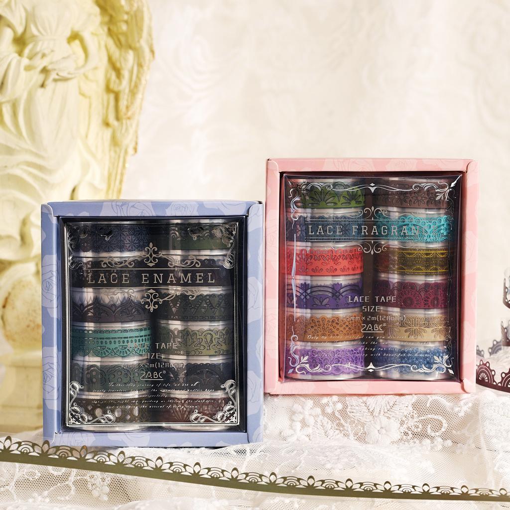 12 rolls/set satin dream series Kawaii lace border aesthetic masking tape DIY Scrapbooking Decor Journal Supplies