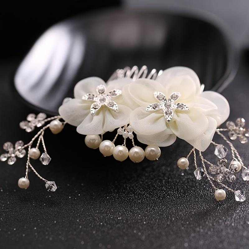 Wedding Hair Comb Flower Hair Ornaments Bride Hair Comb Pearl Rhinestone Headpiece For Women Girls Headdress Floral Jewelry