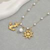 Ocean Style Jewelry Geometric Beach Ladies Pearl Necklace Anchor Design Long Pendant Clavicle Chain