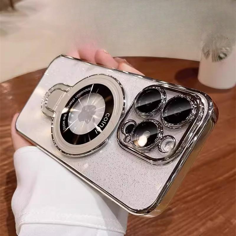 Suitable for IPhone 16 Mobile Phone Box Fulcrum Electroplated Star Sky Magnetic Suction Bracket Apple 15 Transparent All-inclusive Hard Cover