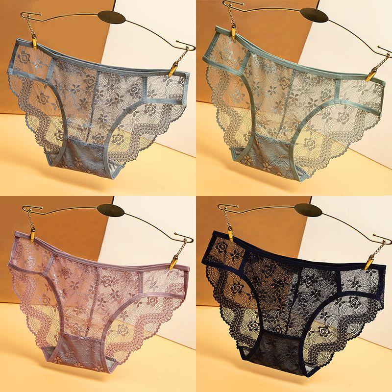 4 Stück Damen Spitzenhöschen Low Rise Unterwäsche Trendy Spitzen Slips Weiche Unterhosen Dessous