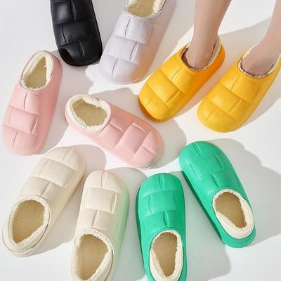 Women's Plush Non-slip Heeled Cotton Slippers - Waterproof, Warm, Indoor/Outdoor, Autumn/Winter.