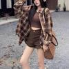 Women's Plaid Long Sleeve Korean Style Cardigan Shirt - Loose Retro Jacket for Spring and Autumn
