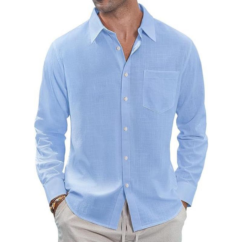 Camicia Casual da Uomo a Maniche Lunghe, Monocolore, Bottoni, Puro Cotone