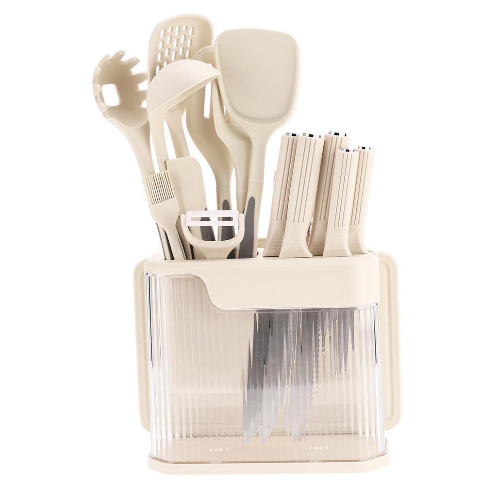 17-Piece Non-Stick Silicone Kitchenware Set: Knives, Pan, Spatula, Spoon & Storage Rack