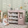 Kids Toy Storage, 9 Removable Fabric Bins, Wooden Toy Storage Units for Toys and Books for Bedroom, Nursery, Pink