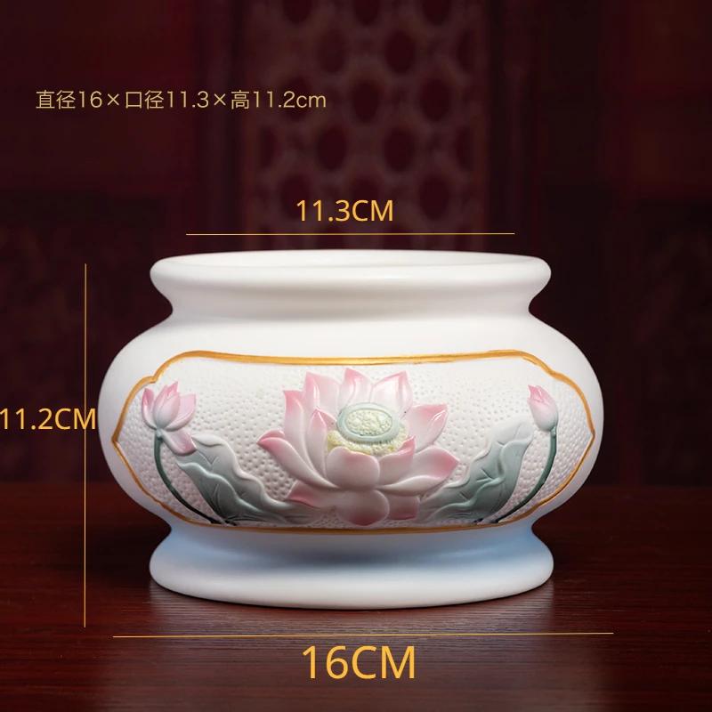 New Chinese Creative Ceramic Lotus Incense Stove for Buddhist Household, Ancestral Hall, and Buddhist Utensils feng shui