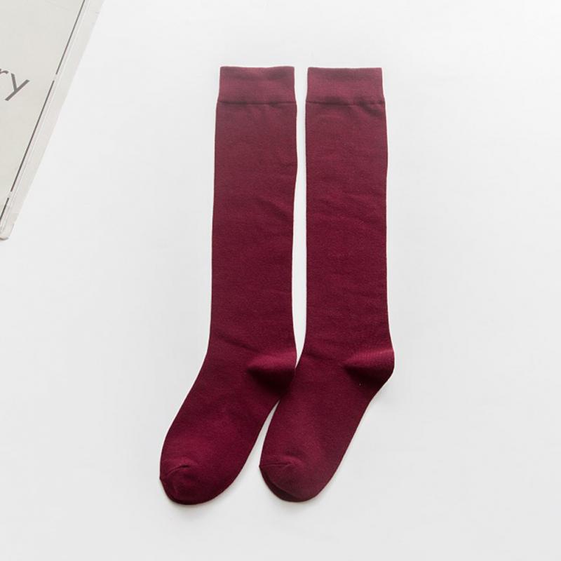 

1 пара женских носков осень-зима модные длинные носки стиль преппи гольфы однотонные высокоэластичные вино красного