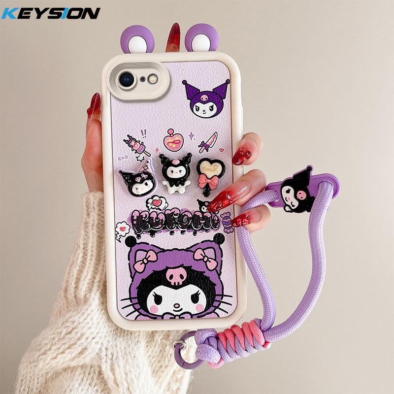 KEYSION Cute Ear 3D Cartoon Case for iPhone SE 2020 2022 with Bracelet Silicone Shockproof Phone Cover for iPhone 8 7 6s Plus
