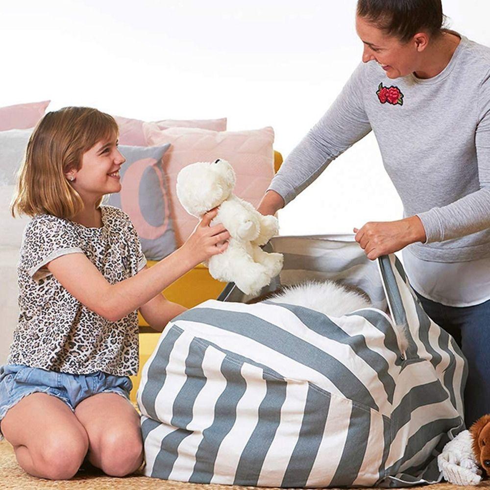 Round Plush Toy Organizer Stripe Toys Storage Bean Bag Multi-purpose Animal Toys