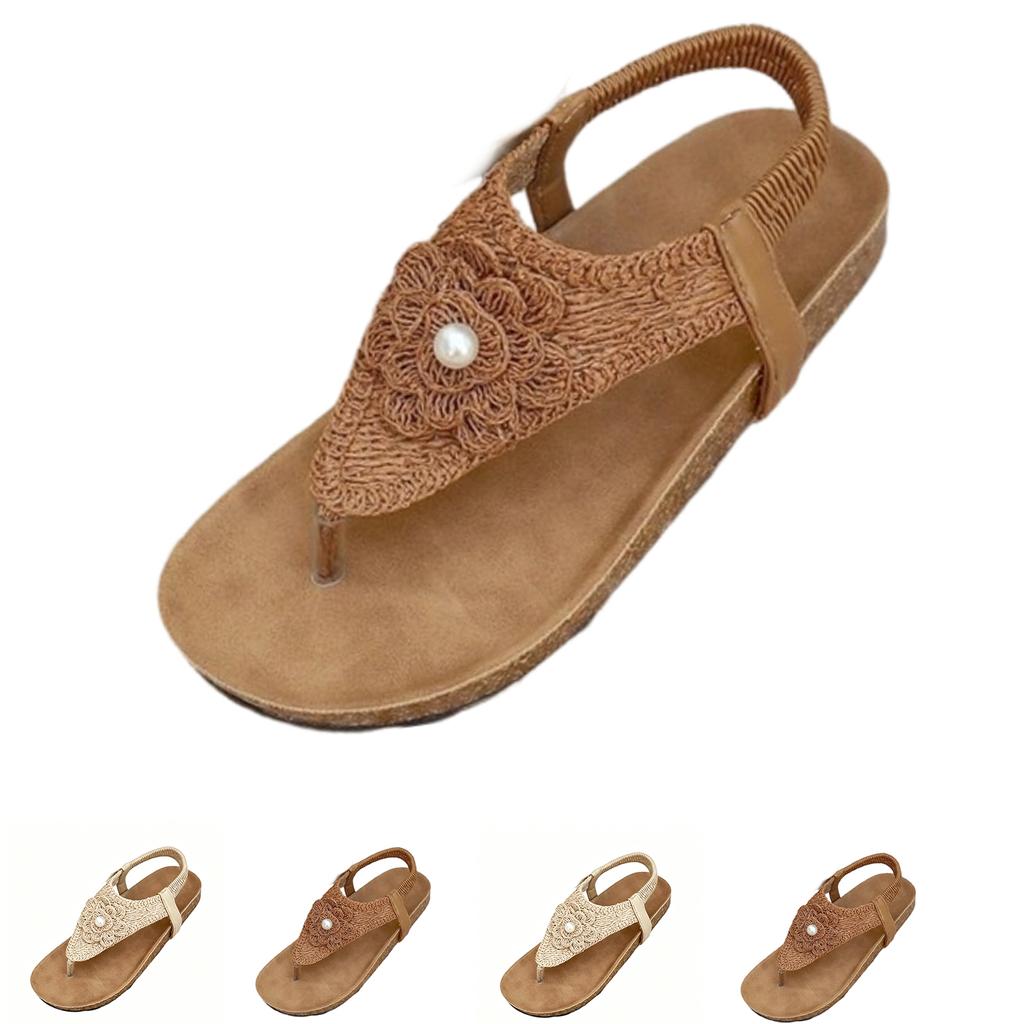Women Summer Floral Crochet Thong Sandals Platform Flip Flops Slip On Slingback Casual Beach Shoes for Outdoor Wear