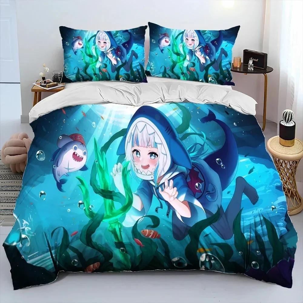 Cute Gawr Gura Hololive Anime Shark Bedding Set Bedroom Soft Modern Bedspreads Comefortable Duvet Cover Quilt Cover Pillowcase