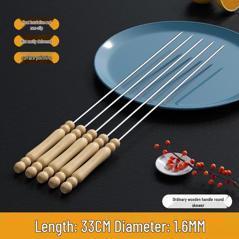 Oeny Wooden Handle Stainless Steel Round BBQ Skewers