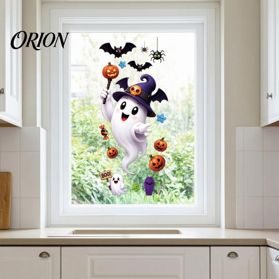 PVC Window Scenery Halloween Witch Hat Ghost Clings, Spiders Bat Pumpkin Spooky Festive Party Glass Supplies Stickers for Home Holiday Store