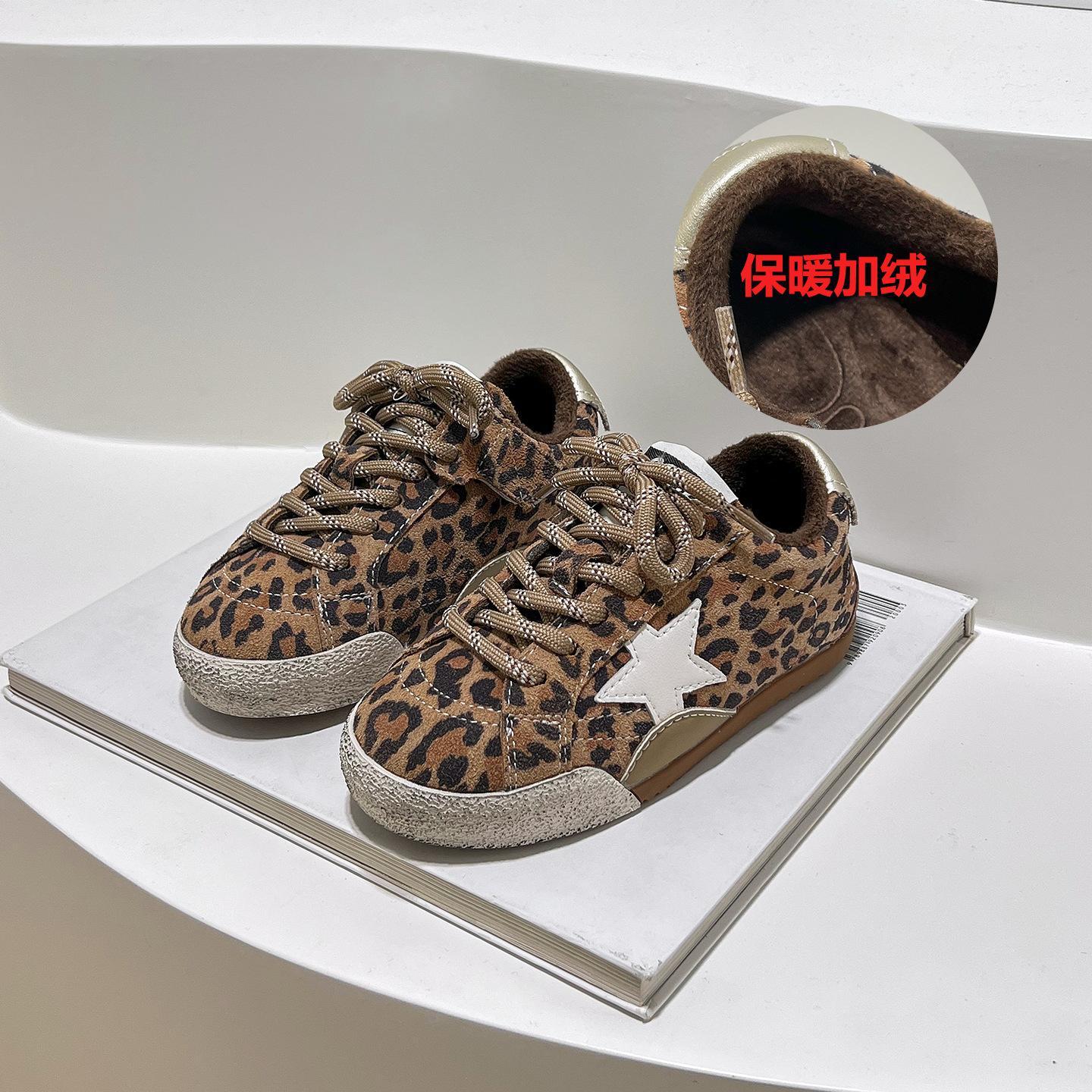 

Children s sports shoes 2025 autumn and winter new velvet warm girls leopard print soft sole casual shoes boys star board shoes 22-25 yards 4 pairs in one hand