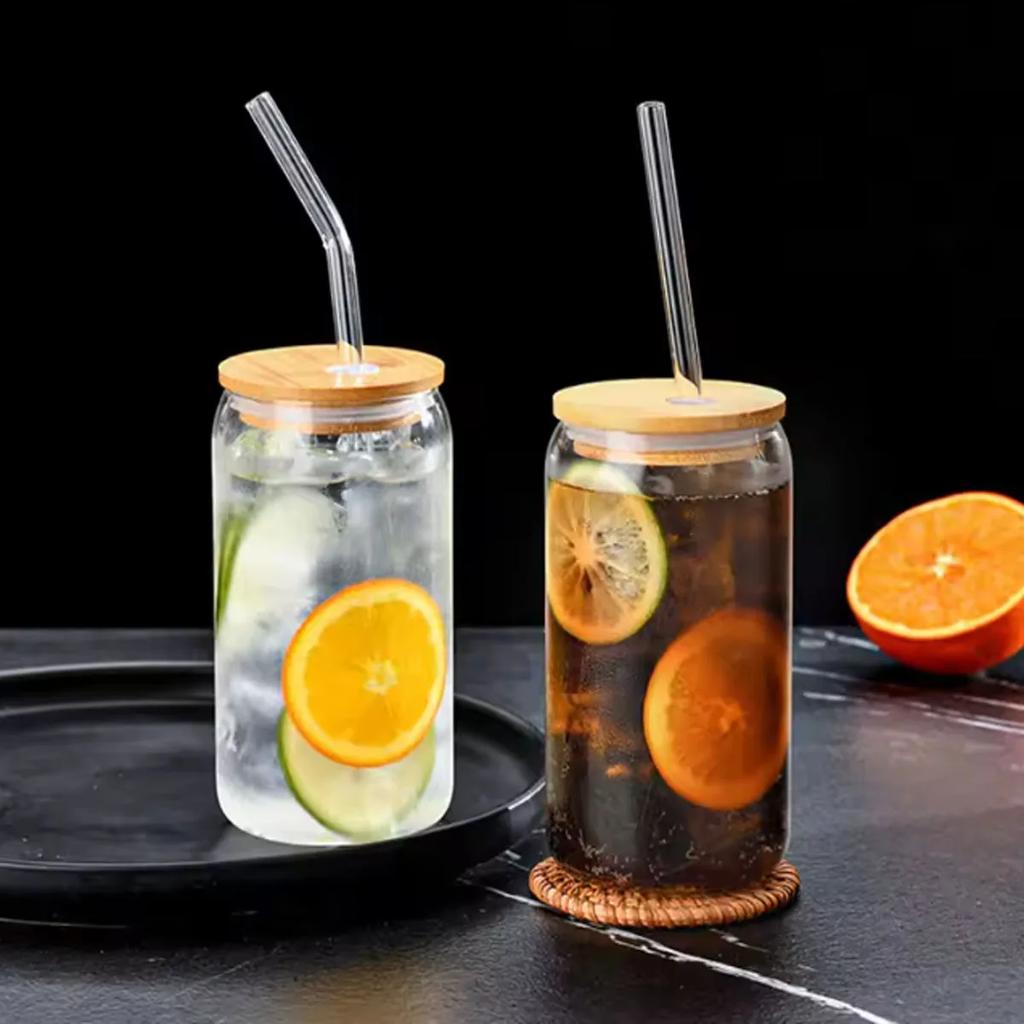 1pc-Multi Functional Bamboo Covered Glass, High Borosilicate Cola Cup High Temperature Resistant Glass Milk Tea Cup Beverage Cup
