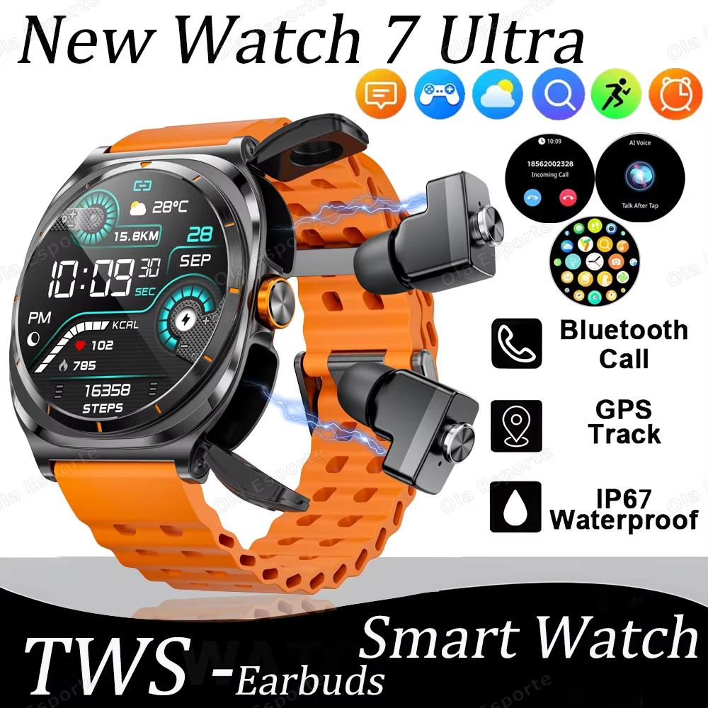 2025 New Smart Watch TWS Headset 2 In 1 AMOLED Wireless Headset Bluetooth Call Outdoor Sport Music Health Monitor Smartwatch Men