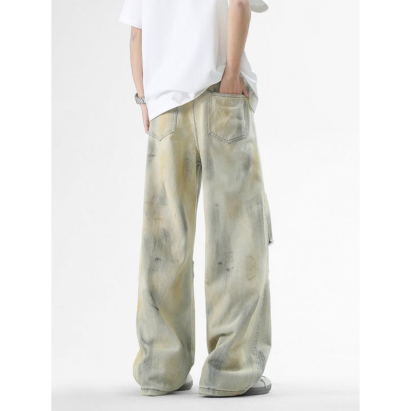 Wassup American Retro Ripped Jeans for Men and Women 2025 New Loose High Street Straight Casual Wide-Leg Pants