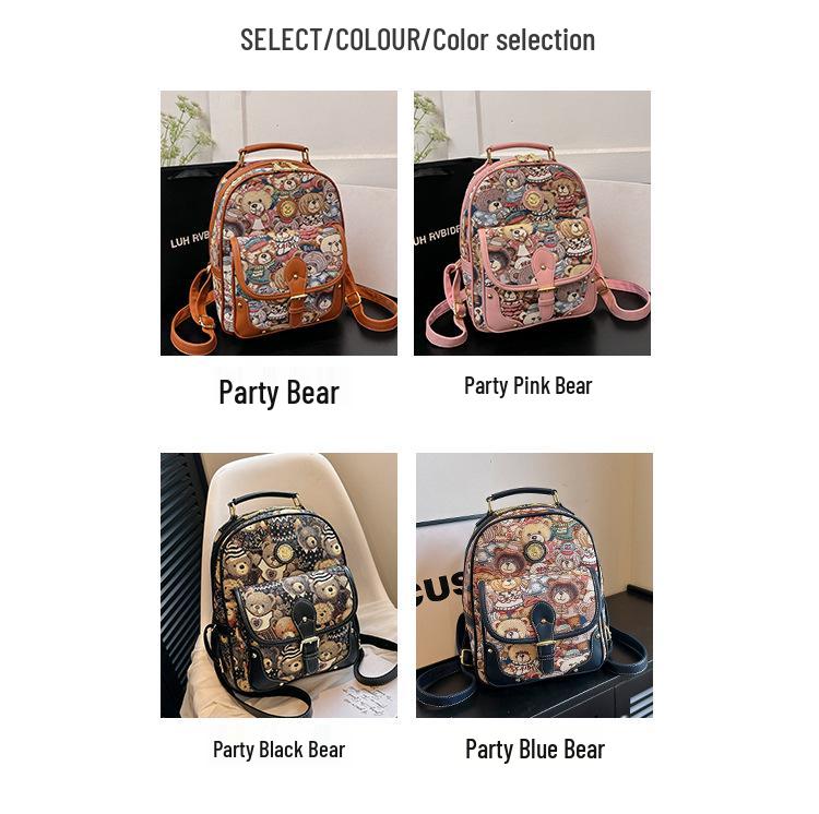 Hello Kitty Women's Cute Bear Backpack - 2025 Street Fashion Cartoon Style