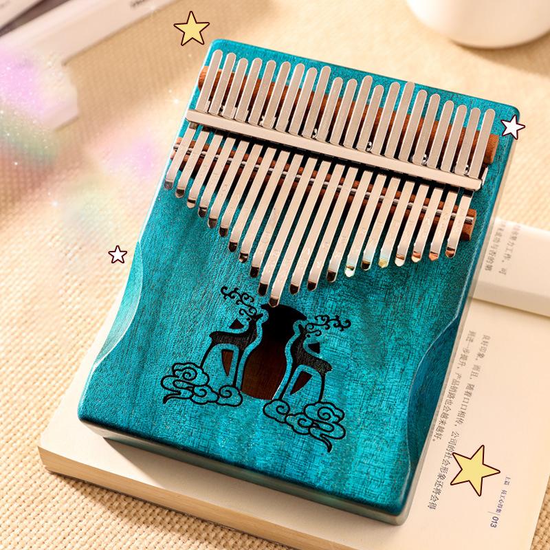 17 Key Kalimba Thumb Piano Wooden Deer Design with Chinese Cloud Pattern, Tuning Hammer Included, 21 Note Option