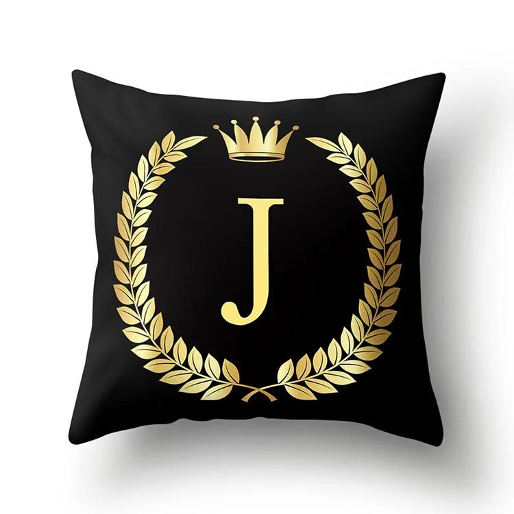 Black Gold Letter Pattern Decorative Cushions Pillowcase Polyester Cushion Cover Throw Pillow Sofa Decoration Pillowcover 40553