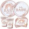 8Guests Baby Shower Disposable Tableware Flower Party Decoration Child Paper Plates Cups Napkins Gender Reveal Party Supplies