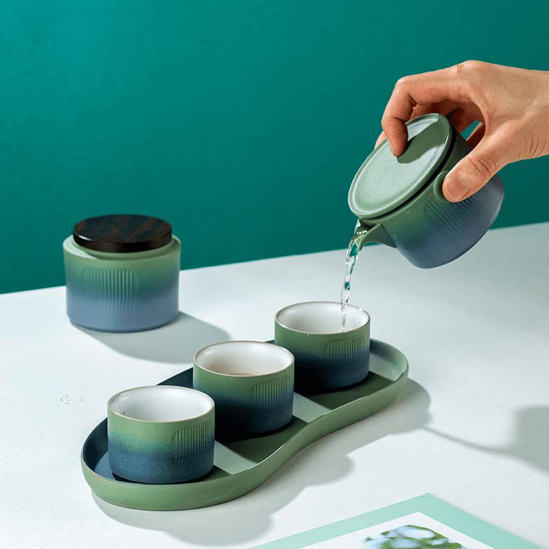 Chaxun Gradient Green Portable Ceramic Tea Set