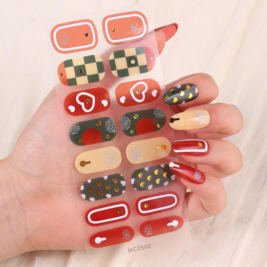 16-Piece European/American Christmas Gel Nail Stickers – No-Bake, French Manicure Style