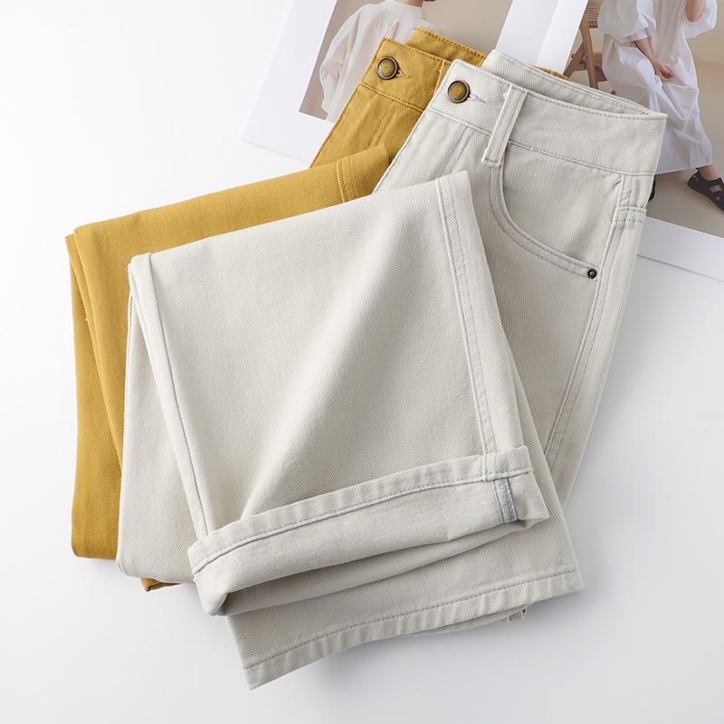 Women's 2025 Spring Off-White High-Waisted Slimming Loose-Fit Jeans
