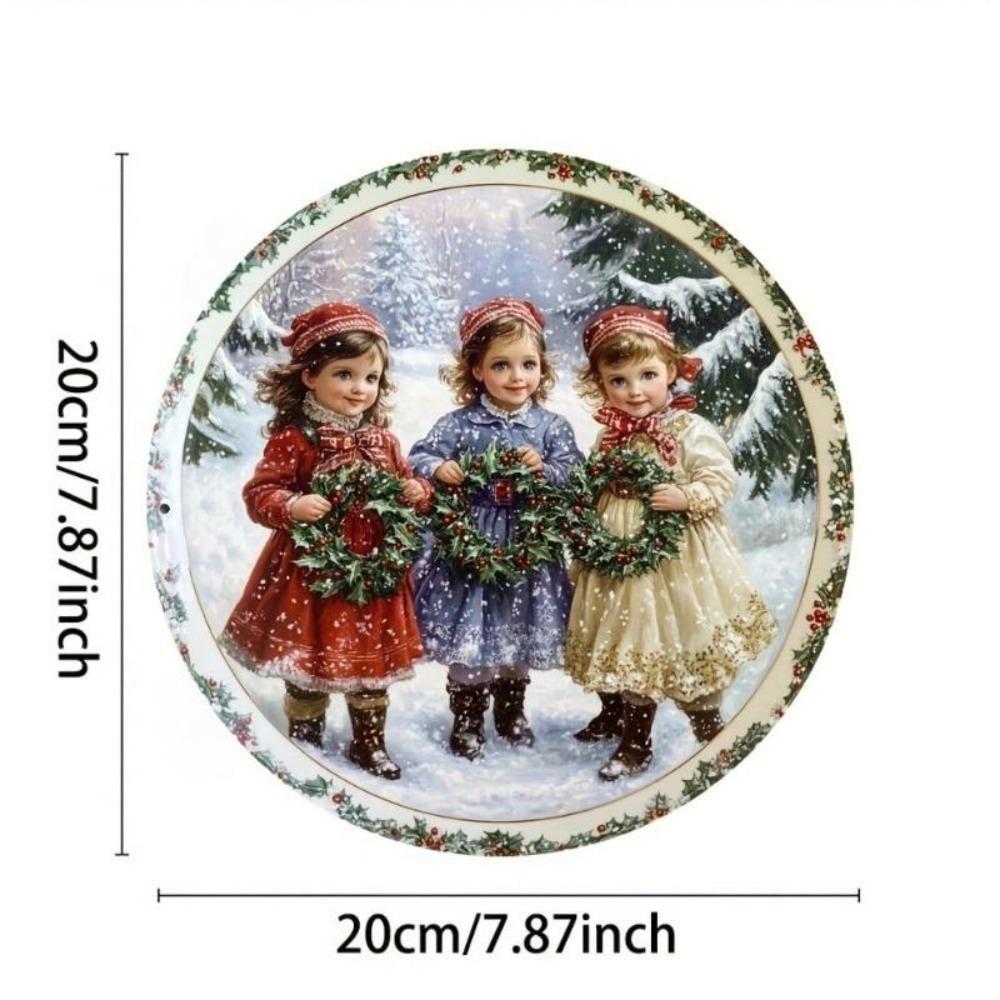 Victorian Christmas Metal Wall Art Sign Vintage 8 Inch Snowy Tree Holly Decor