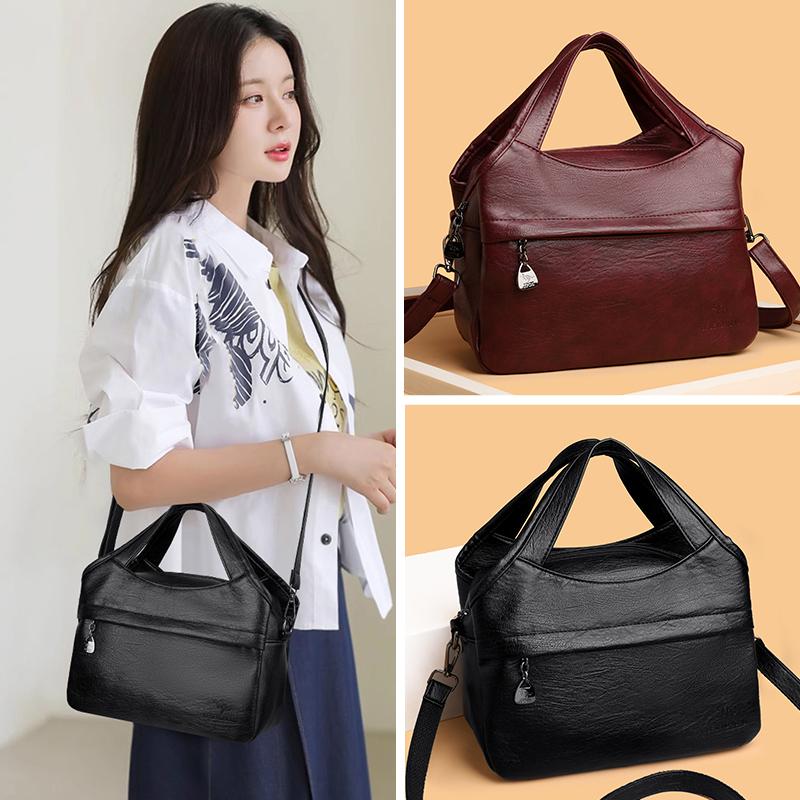 Fashion Vintage Leather Shoulder Bag for Women Multi Compartment Handbag Retro Shoulder Bag Perfect for Shopping Daily Life and Weekend Outings