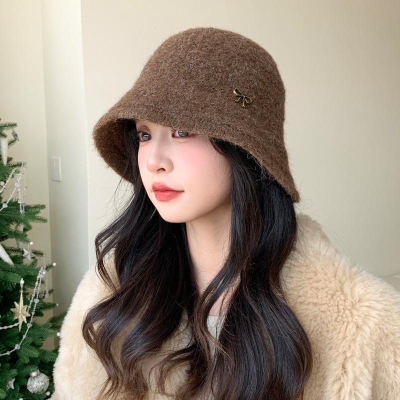 

Versatile Bow Warm Fisherman Hat Outside Travel Cold Protection Ear Basin Hat Japanese DailyWear Hat Women Strong One Size