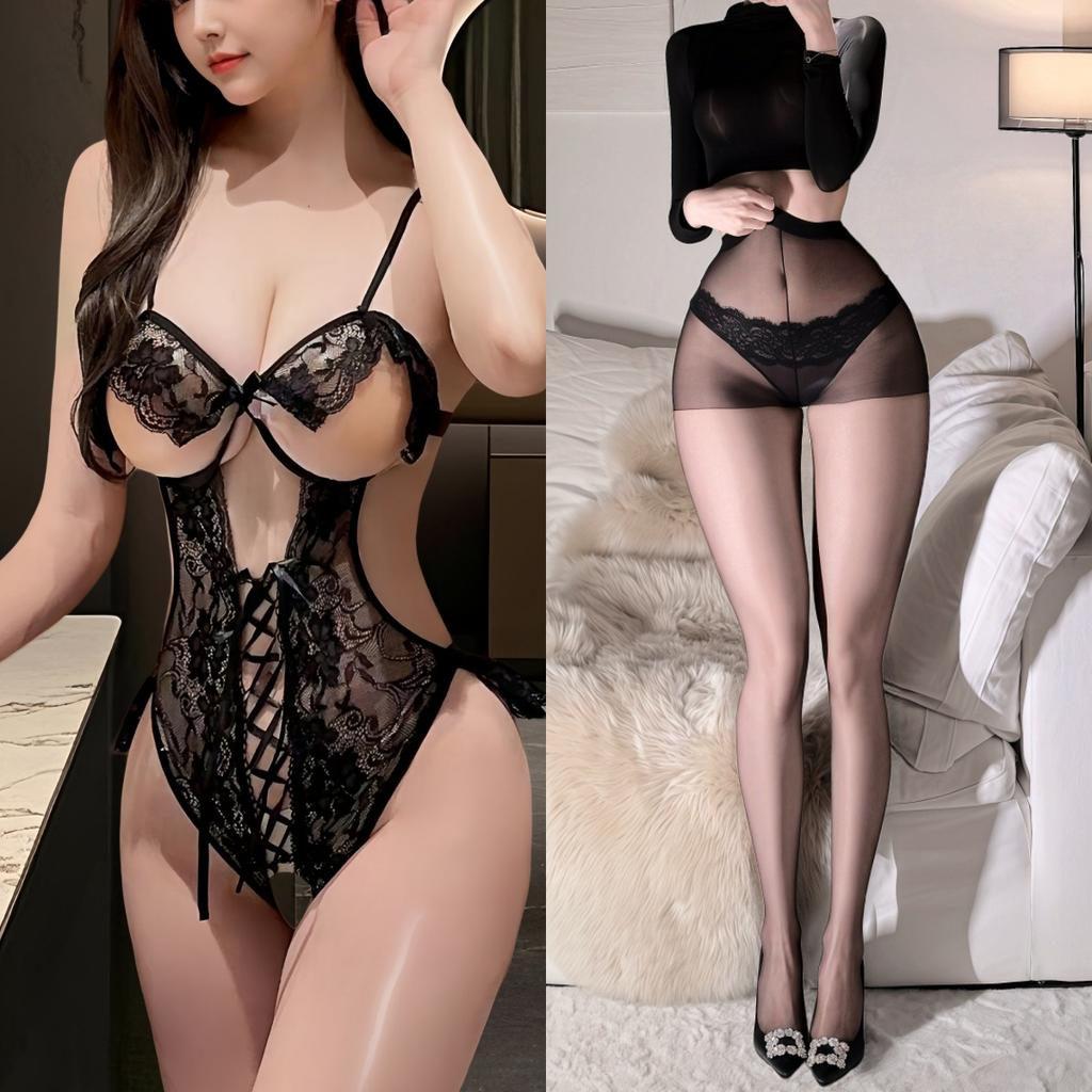 Sexy underwear Sexy small chest steel ring onesie Passion temptation Hollow breast suspender Lace free suit women