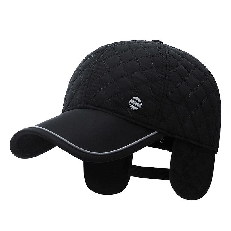 Men's Winter Herringbone Windproof Earflap Baseball Cap - Adjustable, Warm, Casual Cotton Hat for Middle-Aged and Elderly