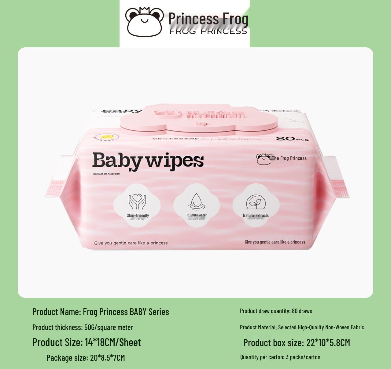 Frog Princess Baby Wipes: Small Pack (10), Large Pack (80) - Gentle Pure Cotton for Hands, Mouth, Bottom.